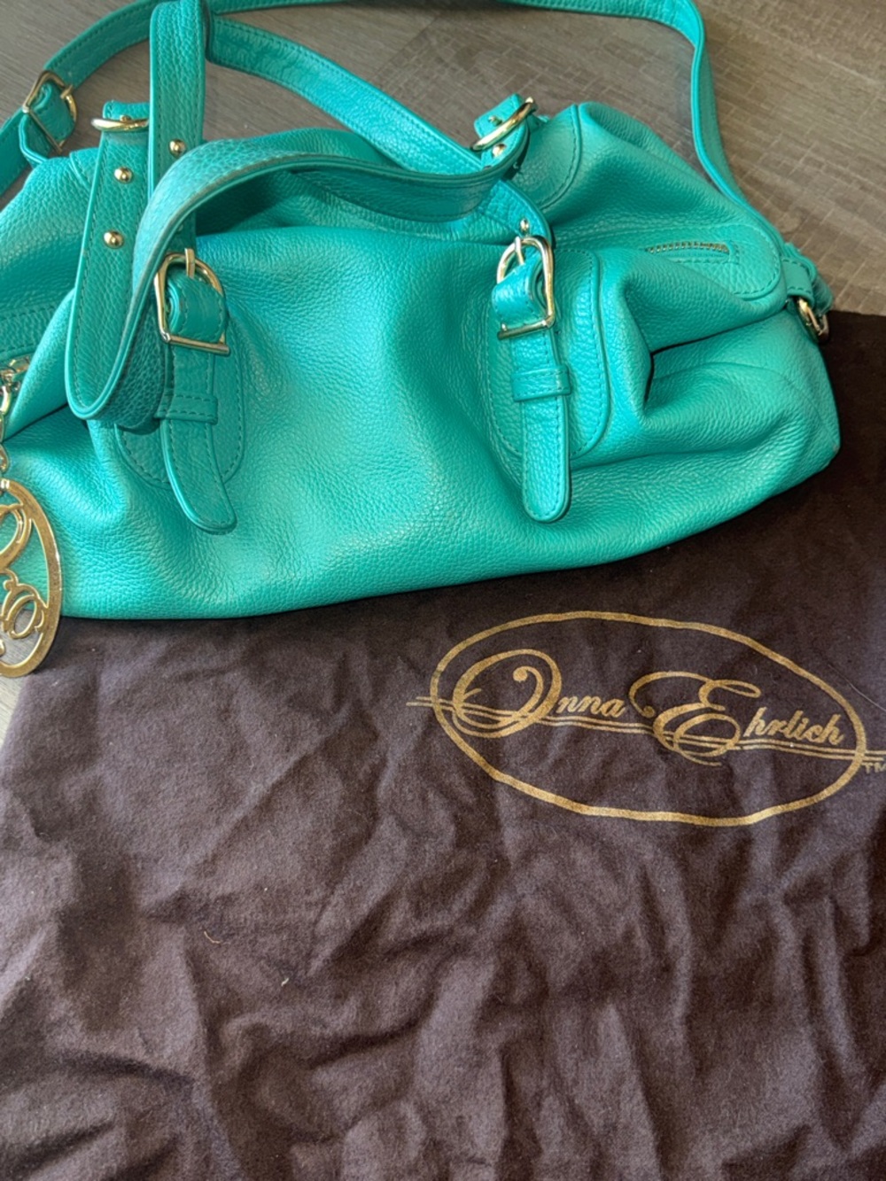 Onna Ehrlich Turquoise Pebbled Leather Shoulder Bag